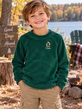 L.L.Bean Kids M 10-12 Green Fleece Campfire Pullover Crewneck